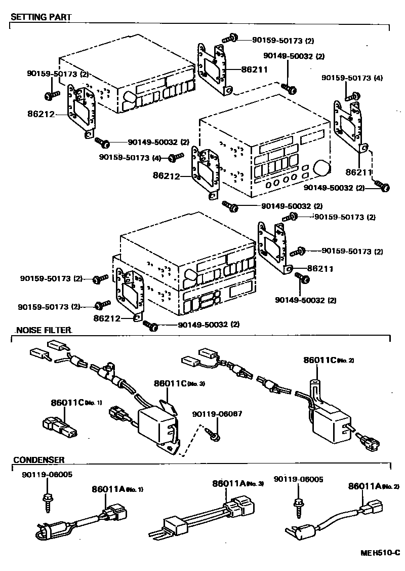 Toyota CAMRY 收音机、放大器和冷凝器 EPC diagram — MEH510C