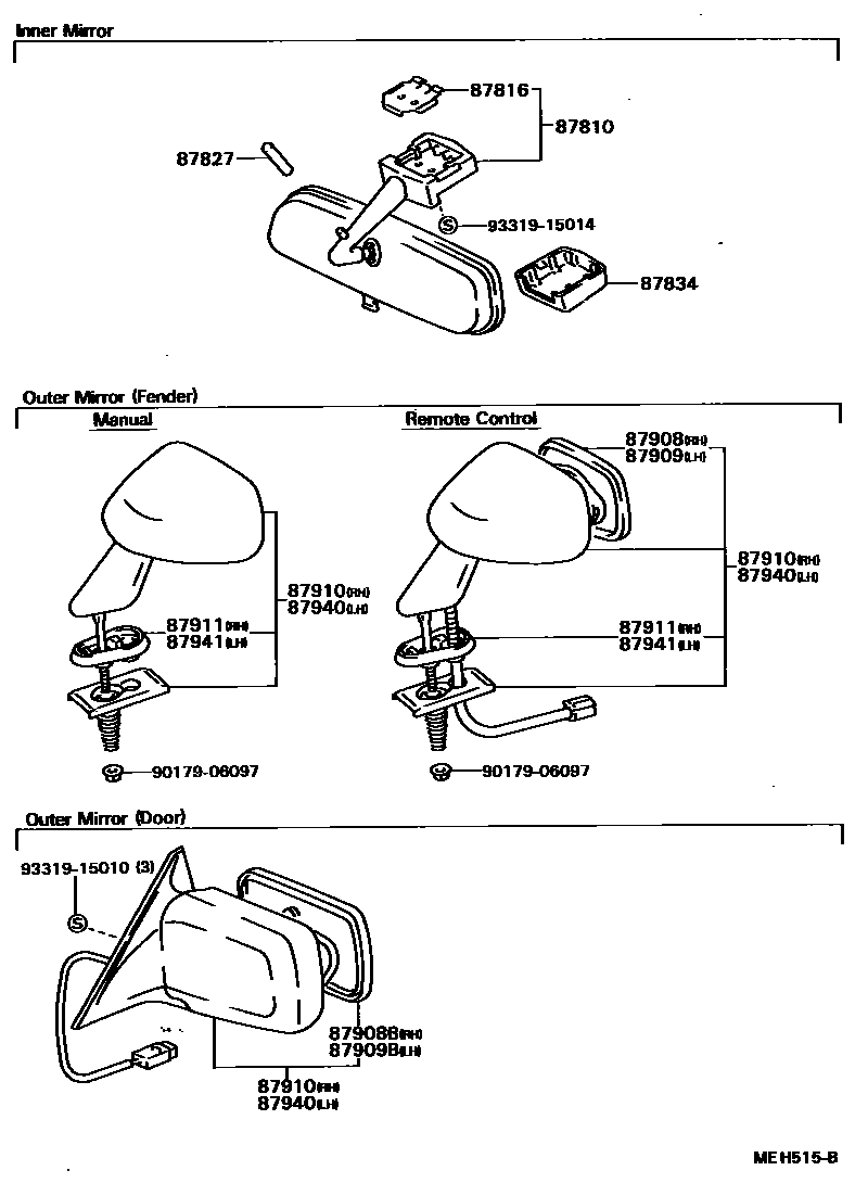 Toyota CAMRY 后视镜 EPC diagram — MEH515B