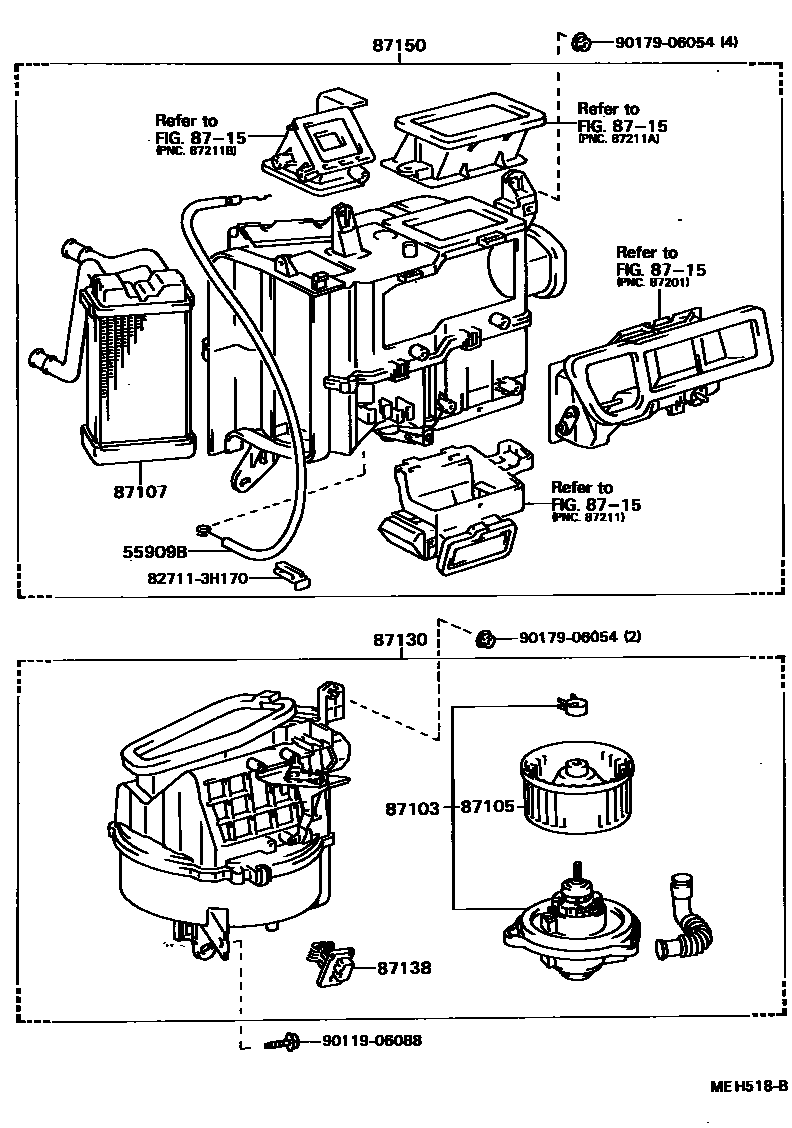 Toyota CAMRY 暖风和空调系统 - 加热装置和鼓风机 EPC diagram — MEH518B