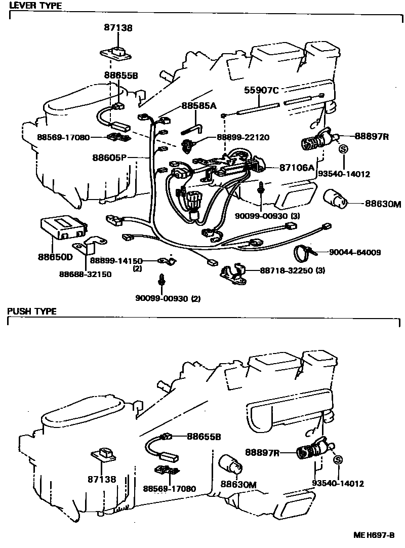 Toyota CAMRY 暖风和空调系统 - 加热装置和鼓风机 EPC diagram — MEH697B