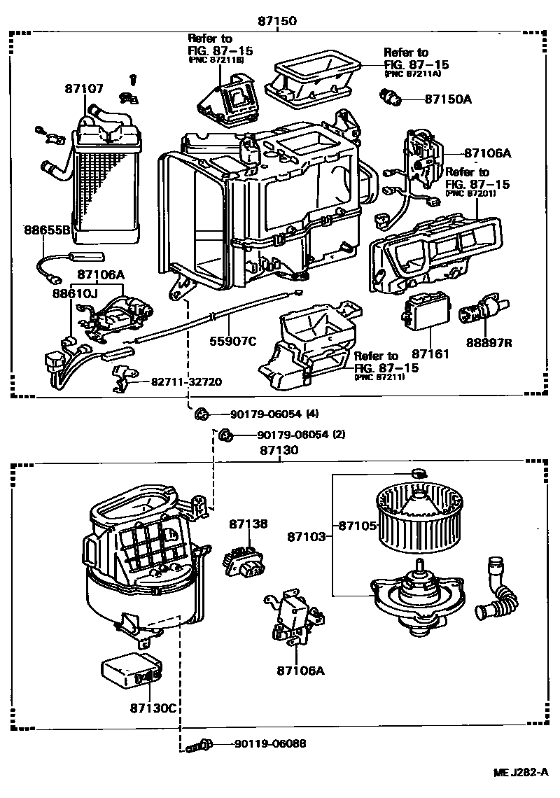 Toyota CAMRY 暖风和空调系统 - 加热装置和鼓风机 EPC diagram — MEJ282A
