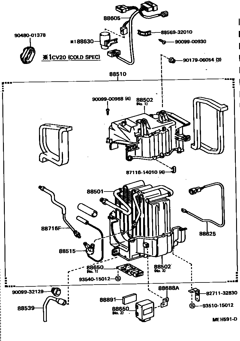 Toyota CAMRY 暖风和空调系统 - 冷却器组件 EPC diagram — MEH591D