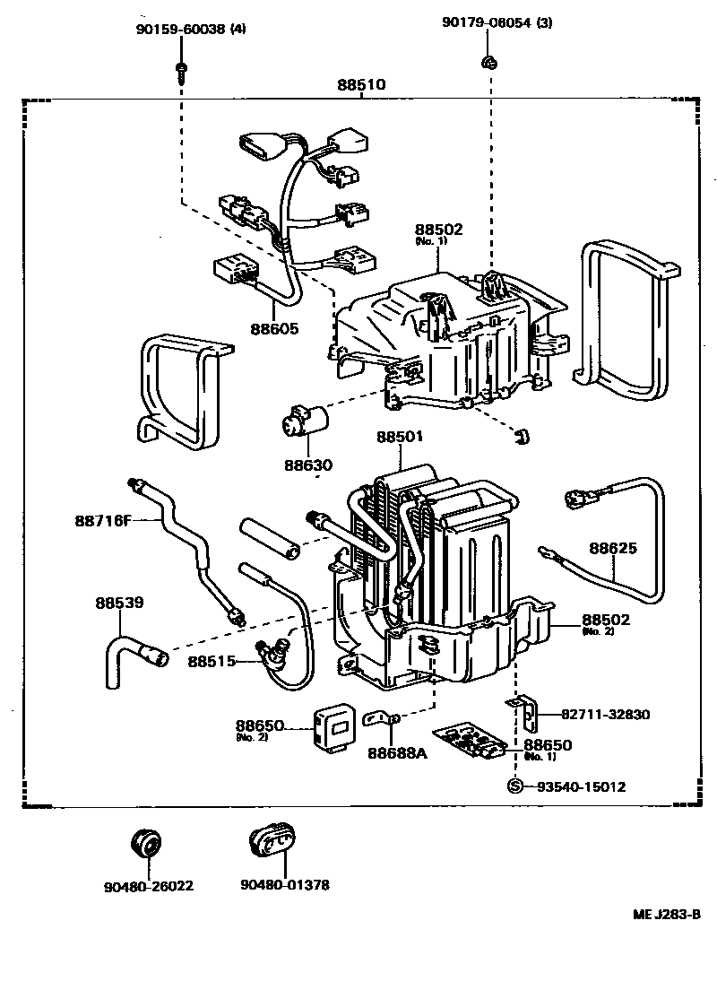 Toyota CAMRY 暖风和空调系统 - 冷却器组件 EPC diagram — MEJ283B
