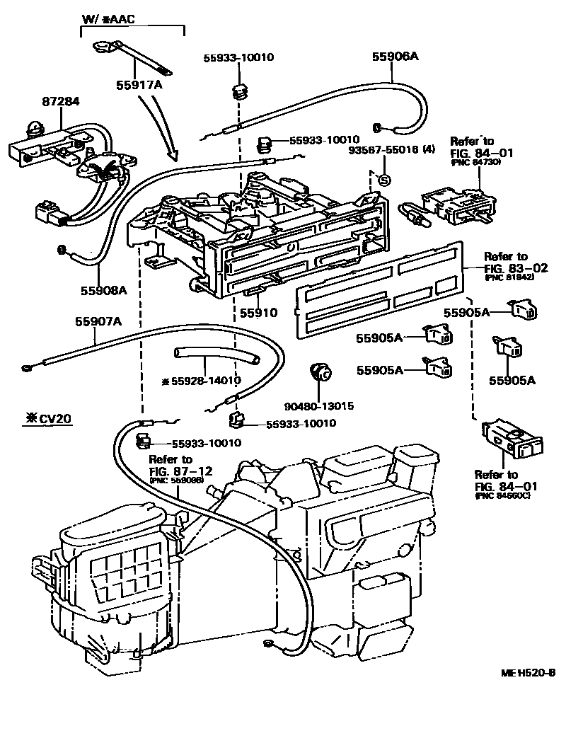 Toyota CAMRY 暖风和空调系统 - 控制器和风管 EPC diagram — MEH520B