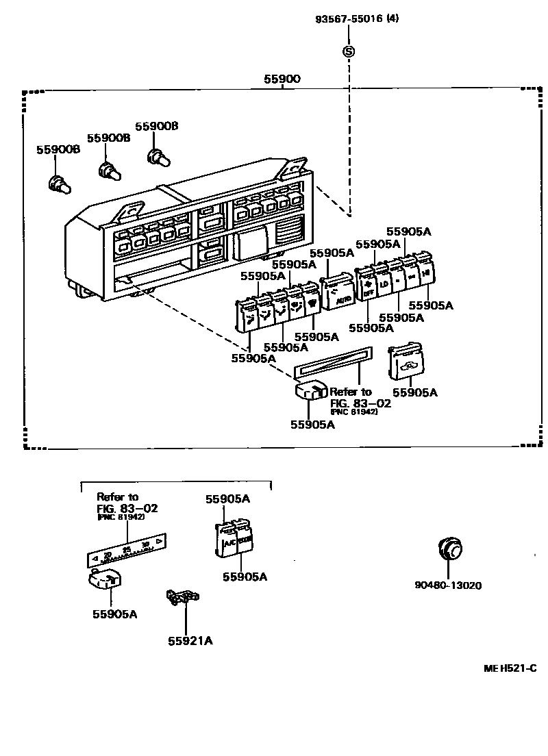 Toyota CAMRY 暖风和空调系统 - 控制器和风管 EPC diagram — MEH521C