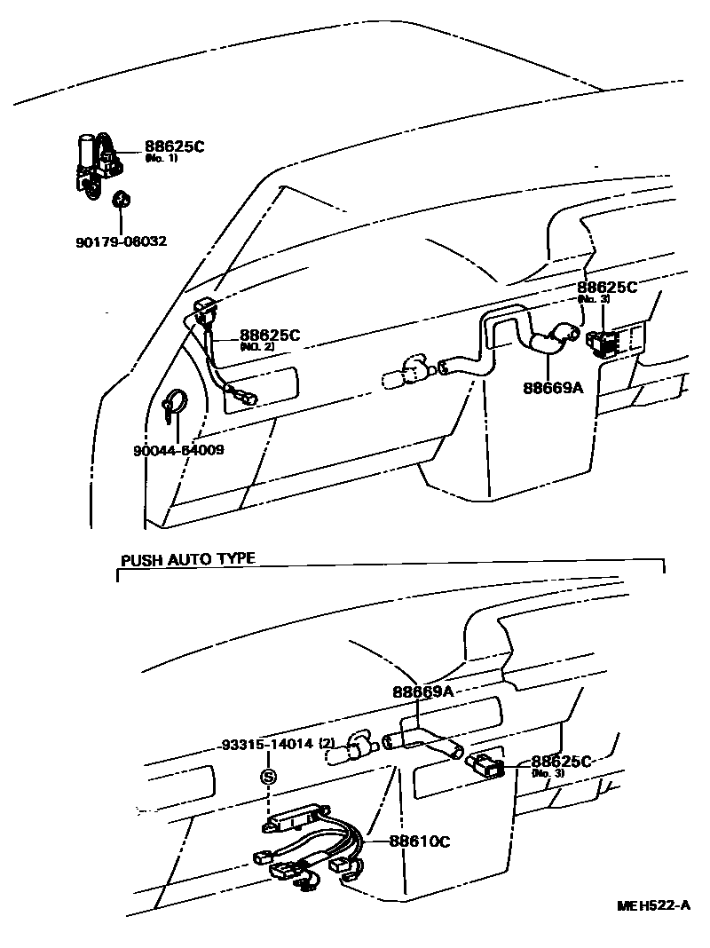 Toyota CAMRY 暖风和空调系统 - 控制器和风管 EPC diagram — MEH522A