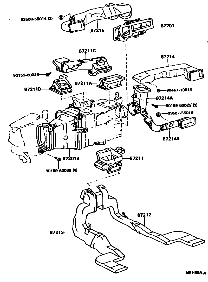 Toyota CAMRY 暖风和空调系统 - 控制器和风管 EPC diagram — MEH698A