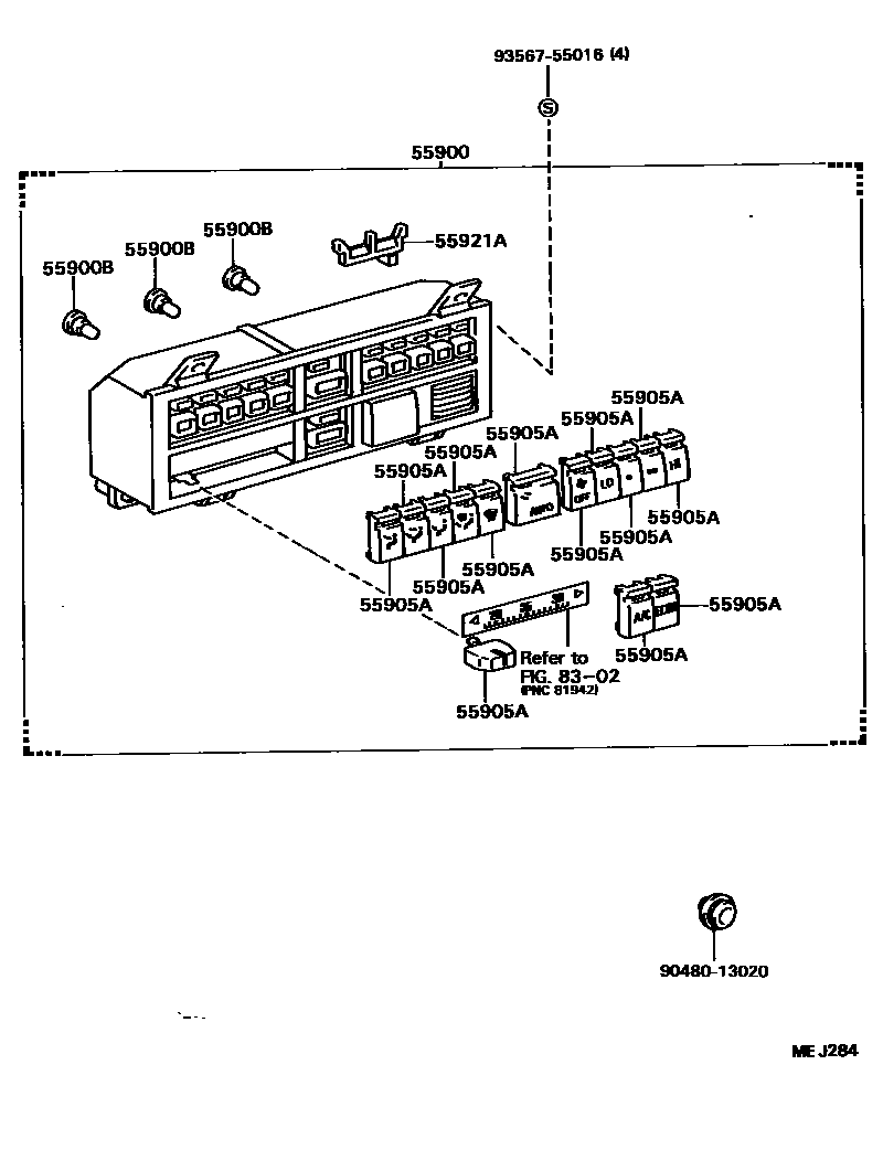 Toyota CAMRY 暖风和空调系统 - 控制器和风管 EPC diagram — MEJ284