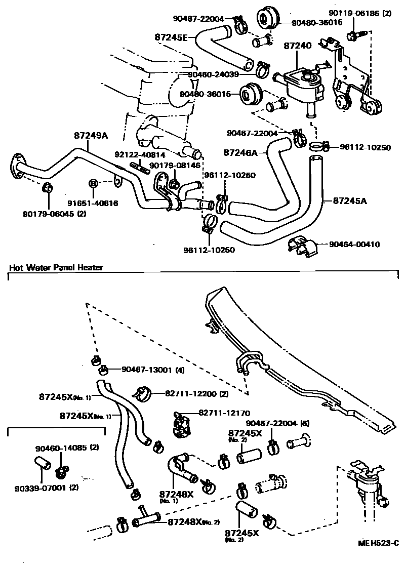 Toyota CAMRY 暖风和空调系统 - 水管 EPC diagram — MEH523C