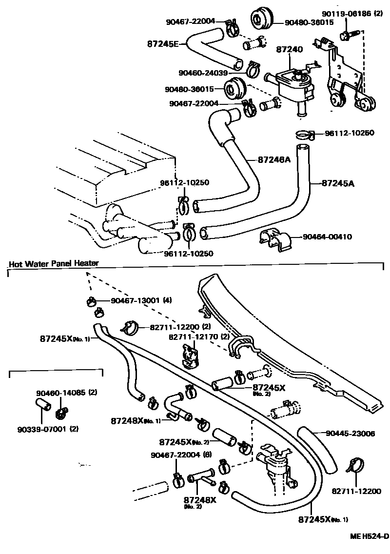 Toyota CAMRY 暖风和空调系统 - 水管 EPC diagram — MEH524D
