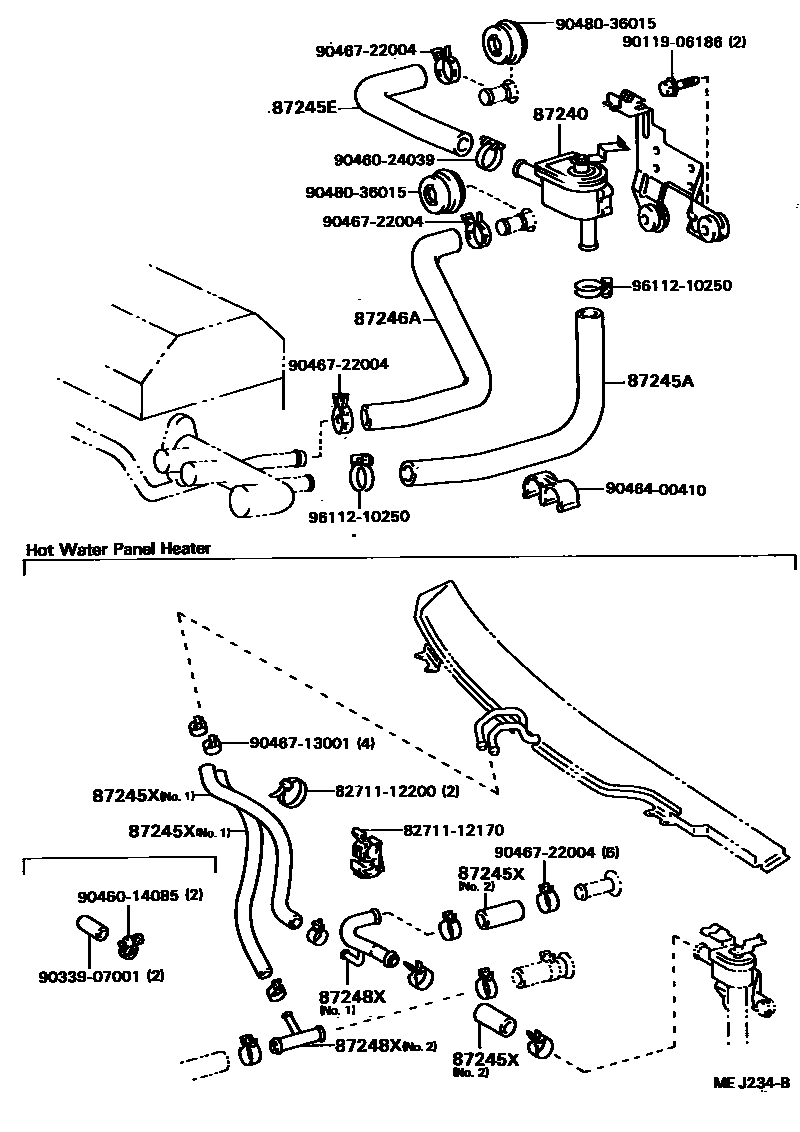 Toyota CAMRY 暖风和空调系统 - 水管 EPC diagram — MEJ234B