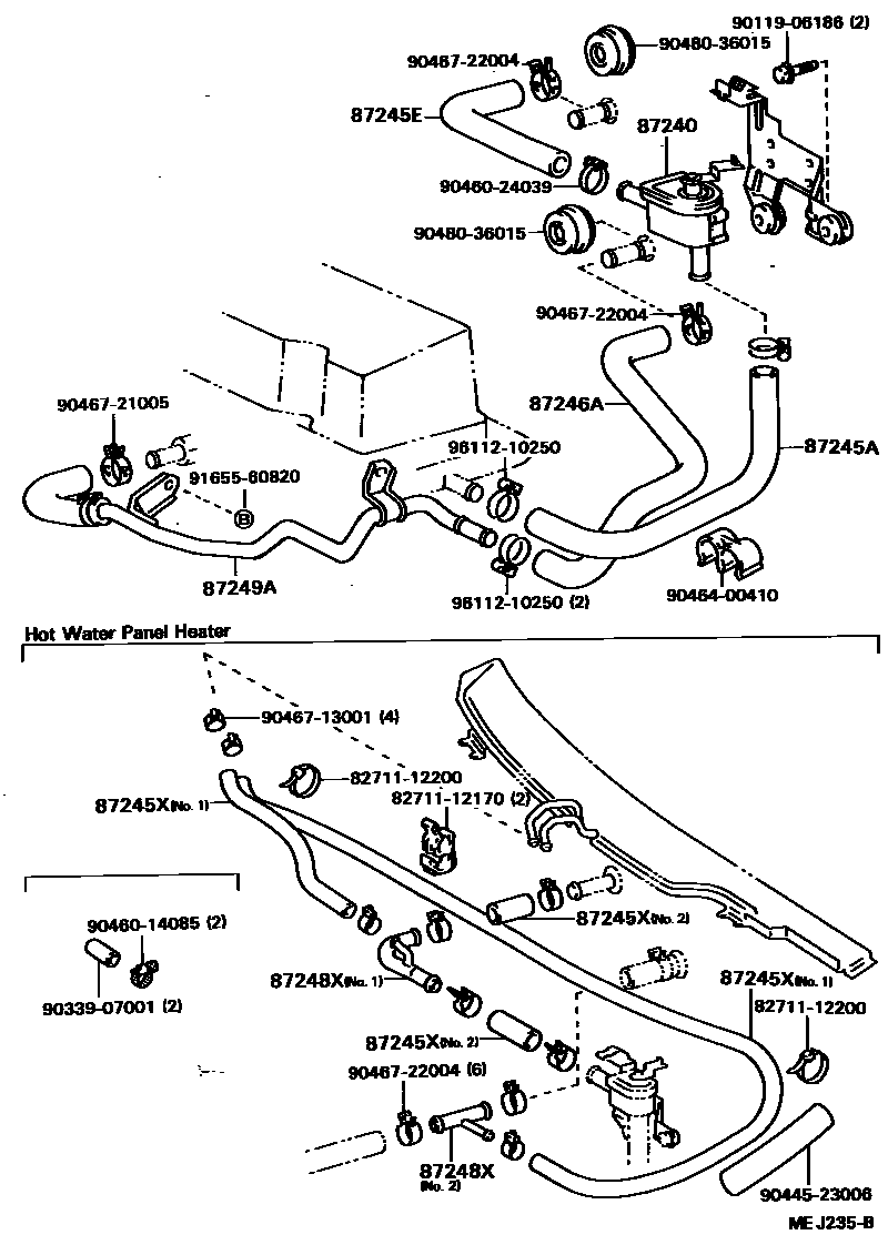 Toyota CAMRY 暖风和空调系统 - 水管 EPC diagram — MEJ235B