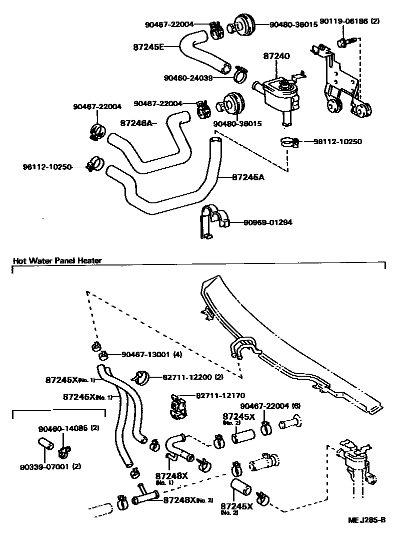 Toyota CAMRY 暖风和空调系统 - 水管 EPC diagram — MEJ285B