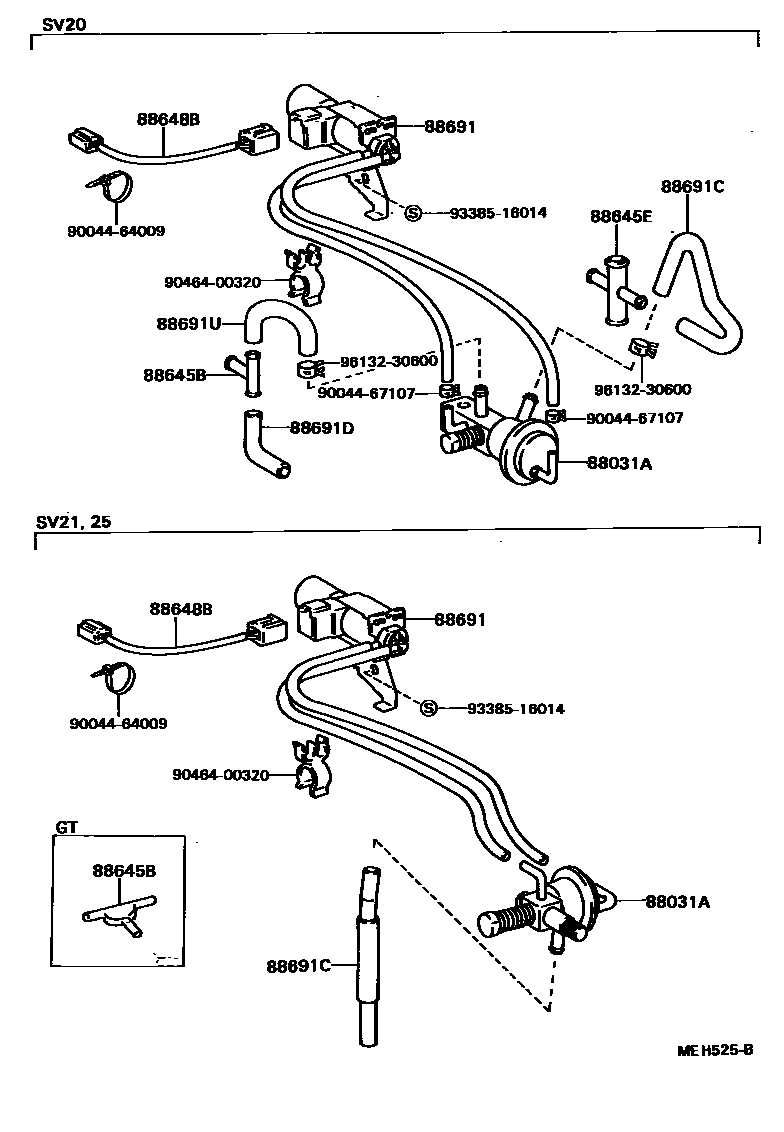 Toyota CAMRY 暖风和空调系统 - 真空管 EPC diagram — MEH525B