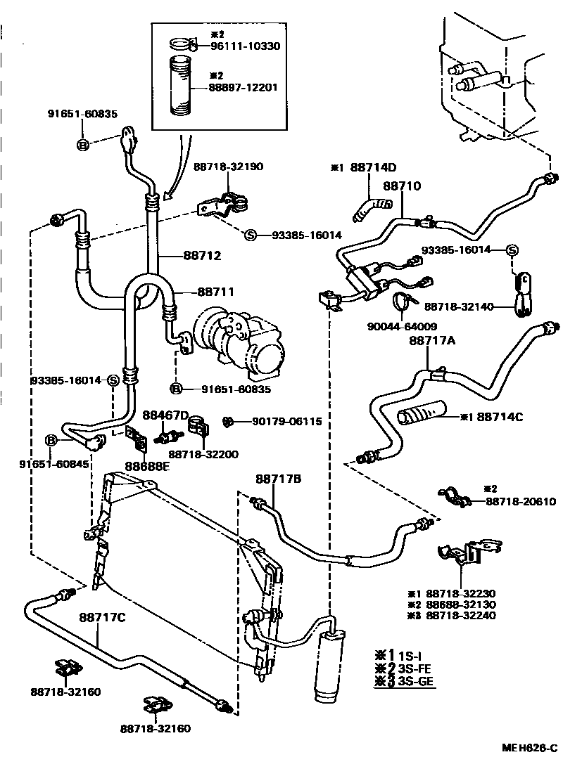 Toyota CAMRY Heating & Air Conditioning - Cooler Piping EPC diagram — MEH626C
