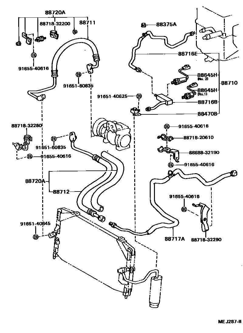 Toyota CAMRY Heating & Air Conditioning - Cooler Piping EPC diagram — MEJ287B