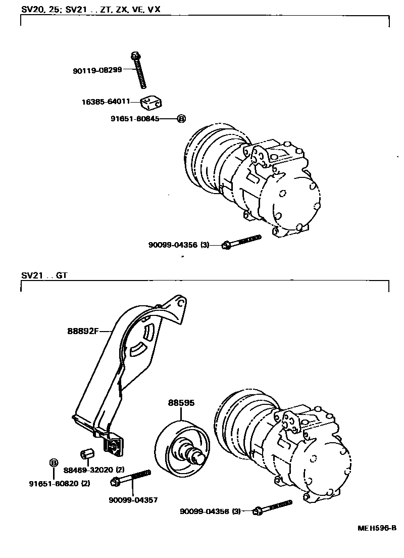 Toyota CAMRY Heating & Air Conditioning - Compressor EPC diagram — MEH596B