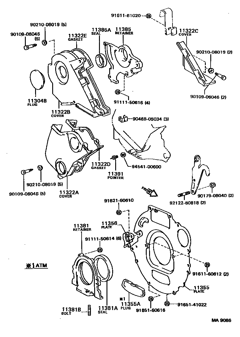Toyota CAMRY Timing Gear Cover & Rear End Plate EPC diagram — MA9066