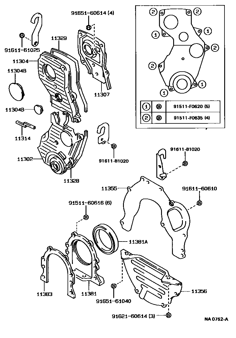 Toyota CAMRY Timing Gear Cover & Rear End Plate EPC diagram — NA0752A