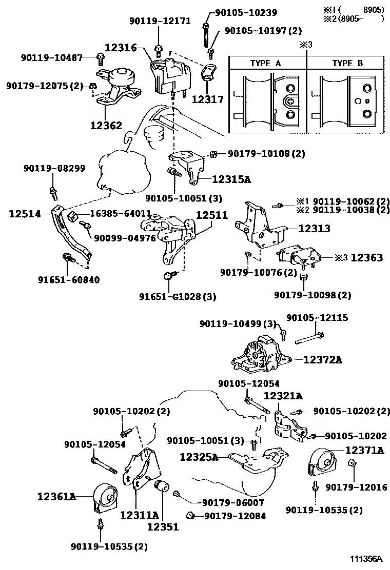Toyota CAMRY Engine Mounting EPC diagram — 111356A