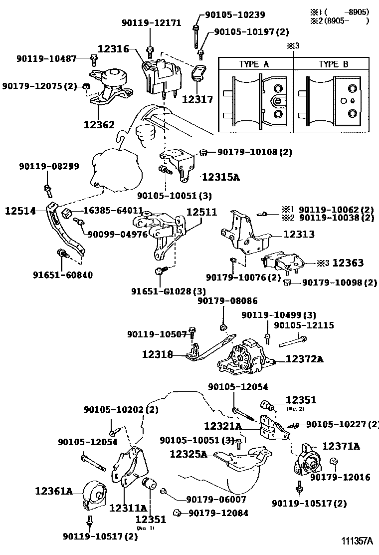Toyota CAMRY Engine Mounting EPC diagram — 111357A