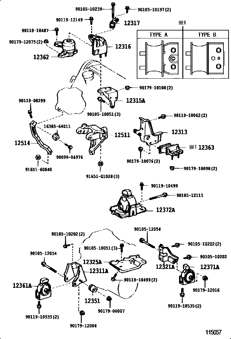 Toyota CAMRY Engine Mounting EPC diagram — 115057