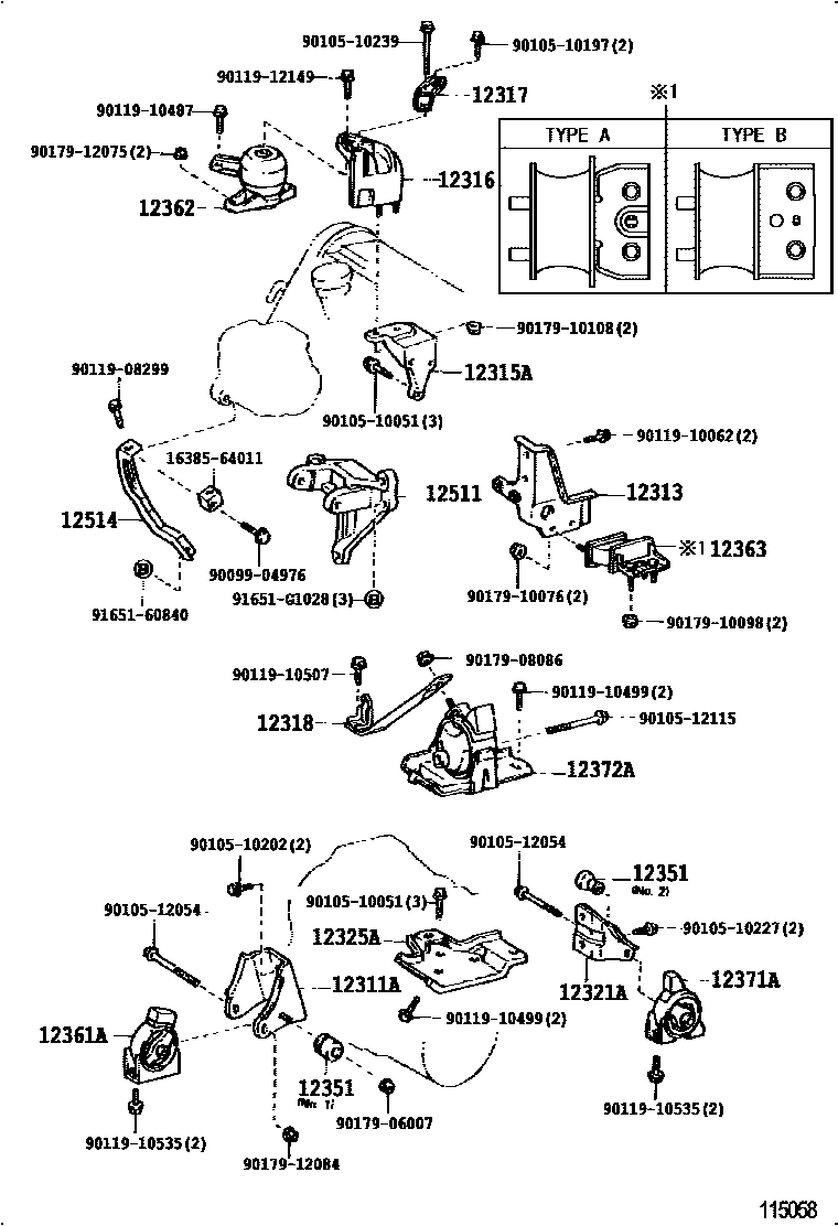 Toyota CAMRY Engine Mounting EPC diagram — 115058