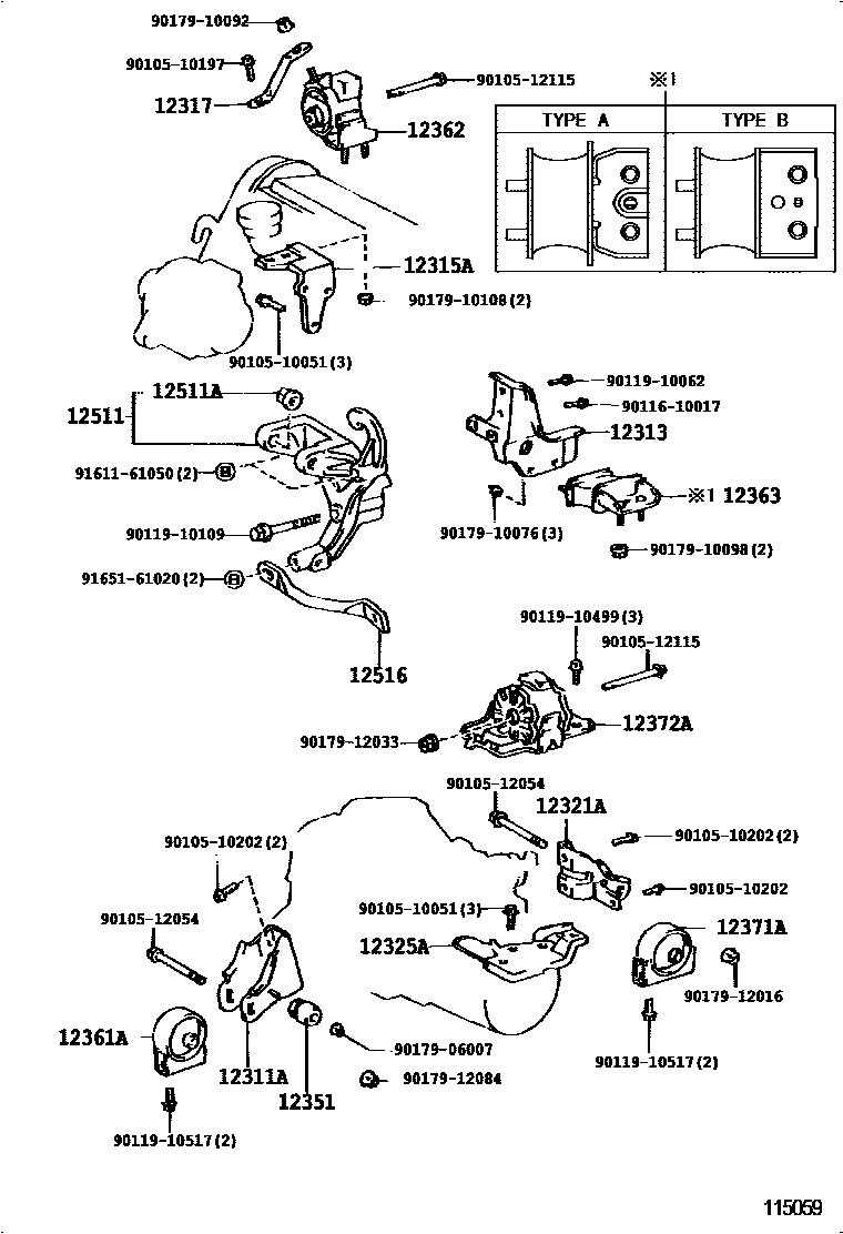 Toyota CAMRY Engine Mounting EPC diagram — 115059