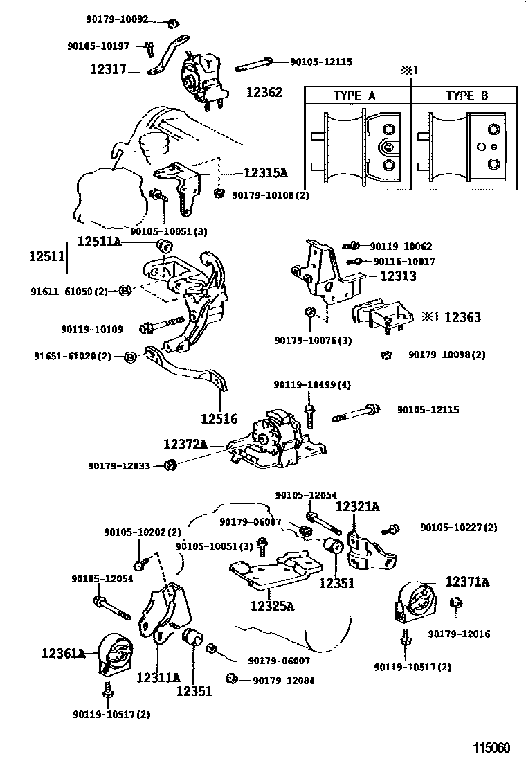 Toyota CAMRY Engine Mounting EPC diagram — 115060