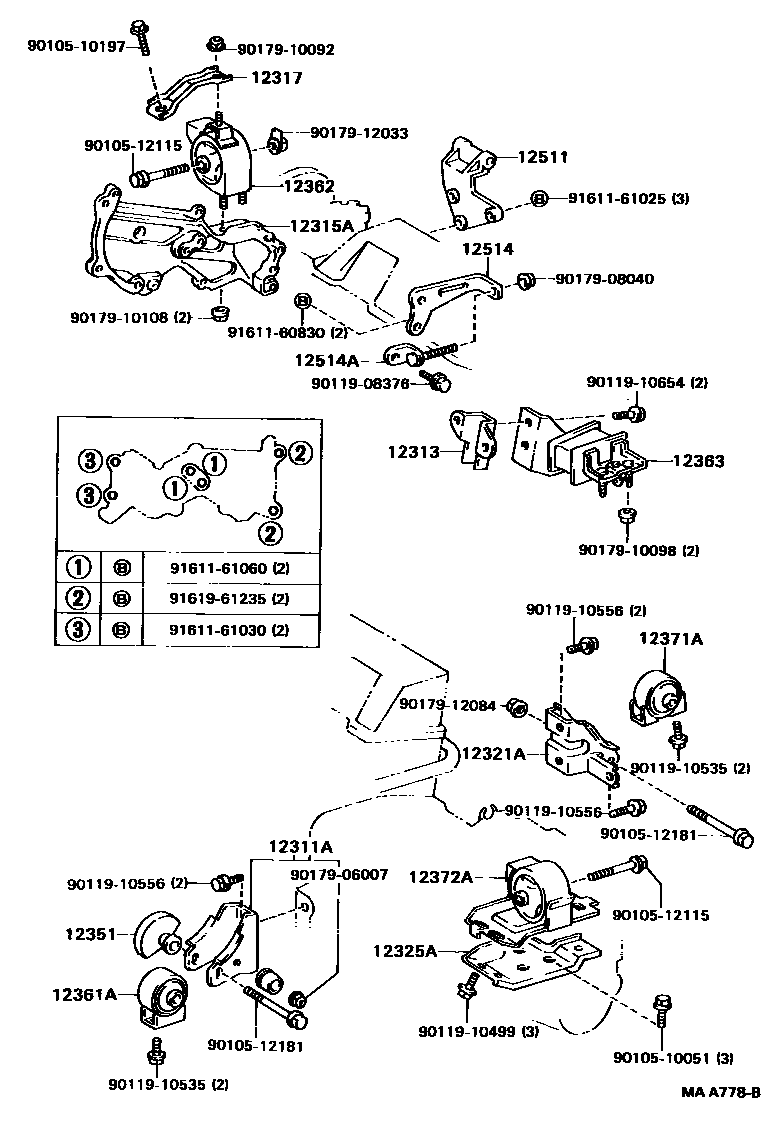 Toyota CAMRY Engine Mounting EPC diagram — MAA778B