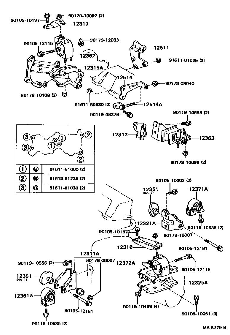 Toyota CAMRY Engine Mounting EPC diagram — MAA779B