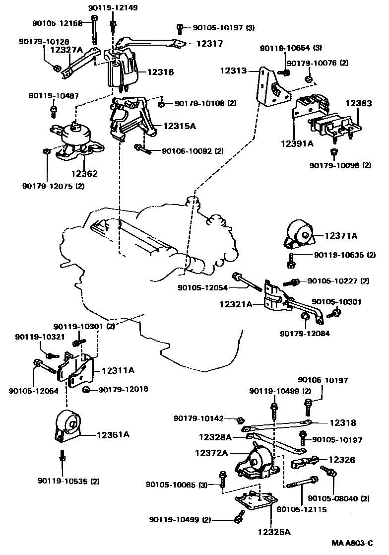 Toyota CAMRY Engine Mounting EPC diagram — MAA803C
