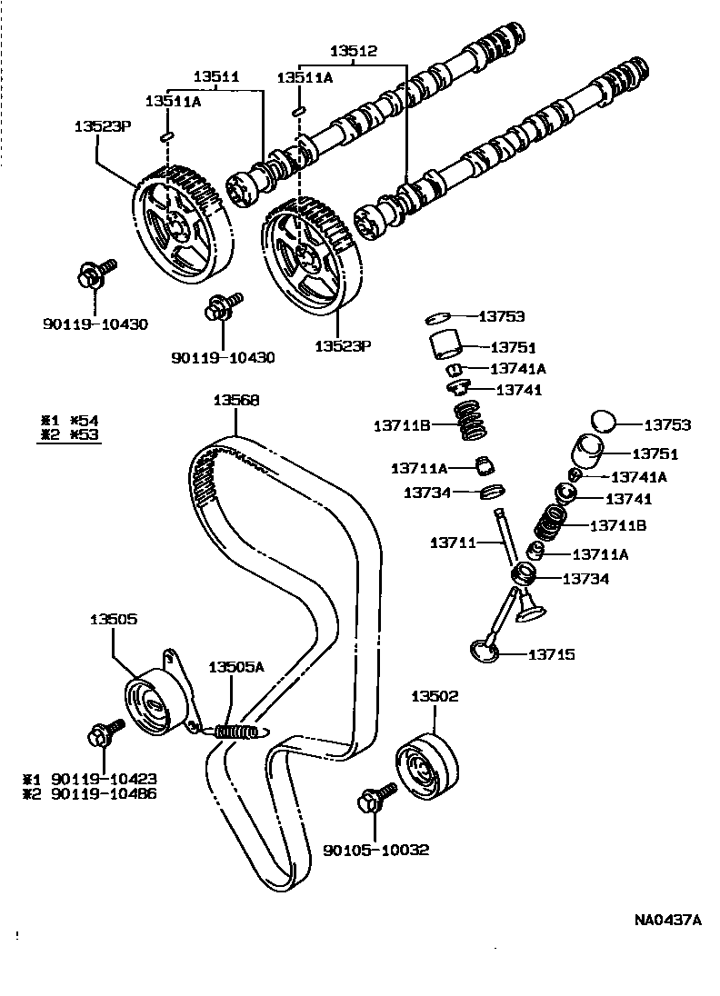 Toyota CAMRY Camshaft & Valve EPC diagram — NA0437A