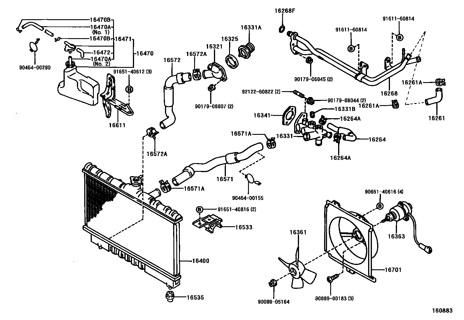 Toyota CAMRY RADIATOR & WATER OUTLET EPC diagram — 160883