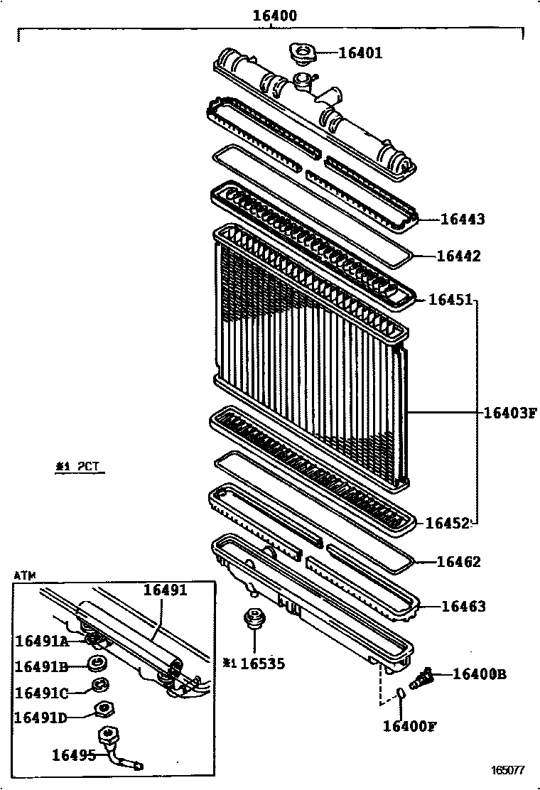 Toyota CAMRY RADIATOR & WATER OUTLET EPC diagram — 165077