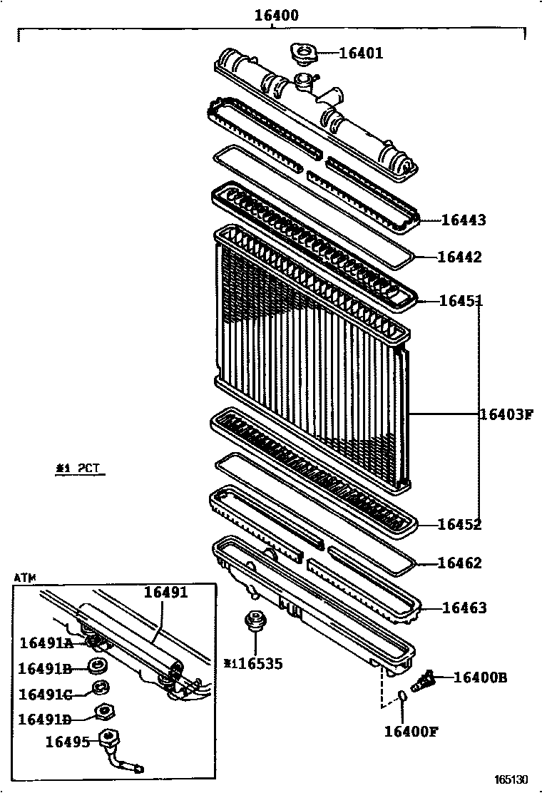 Toyota CAMRY RADIATOR & WATER OUTLET EPC diagram — 165130