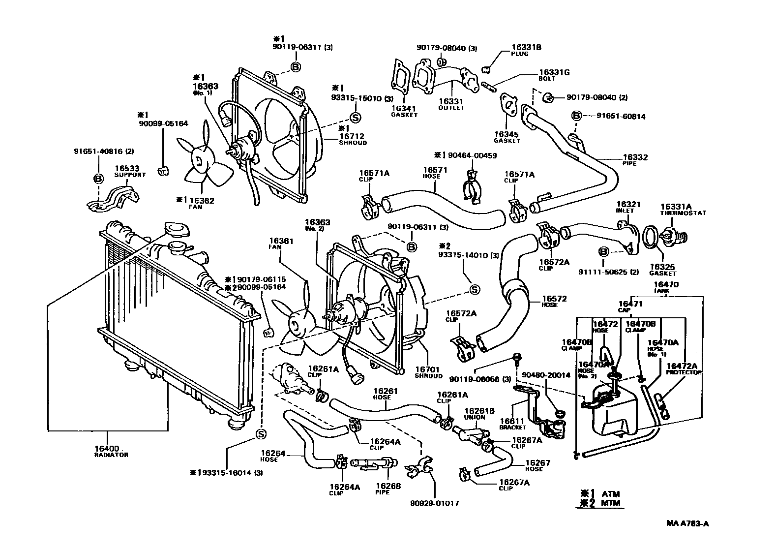 Toyota CAMRY RADIATOR & WATER OUTLET EPC diagram — MAA783A