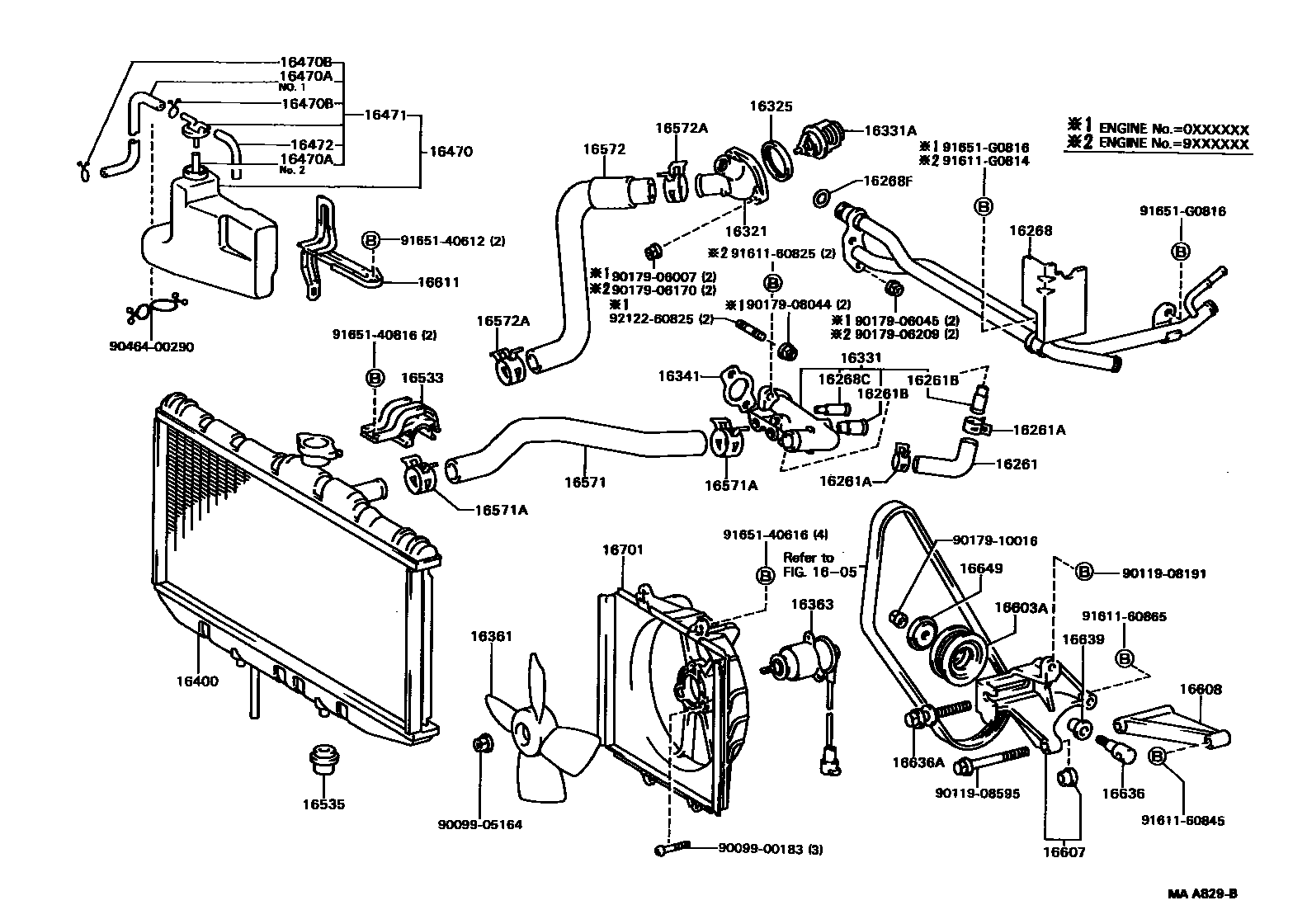 Toyota CAMRY RADIATOR & WATER OUTLET EPC diagram — MAA829B