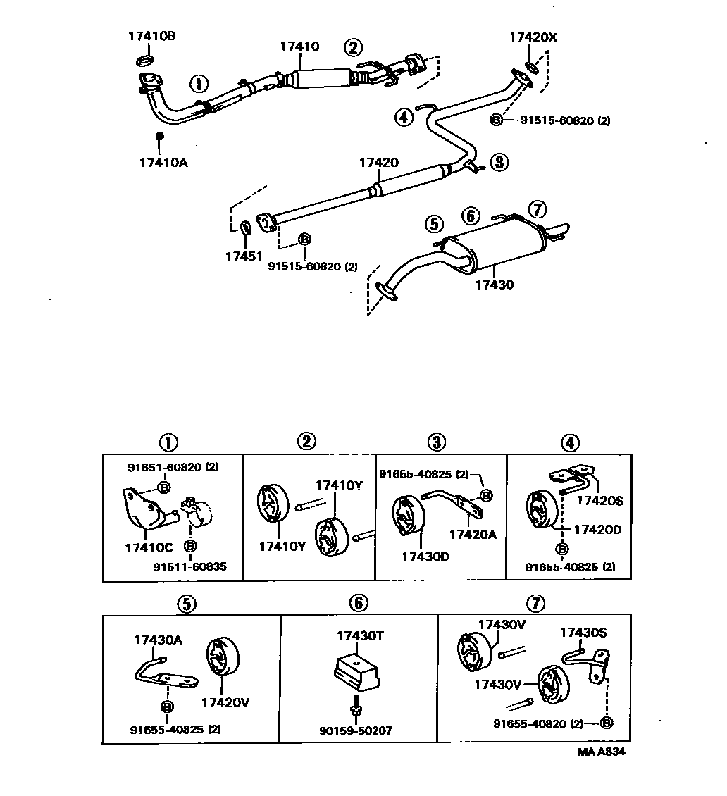 Toyota CAMRY Exhaust Pipe EPC diagram — MAA834