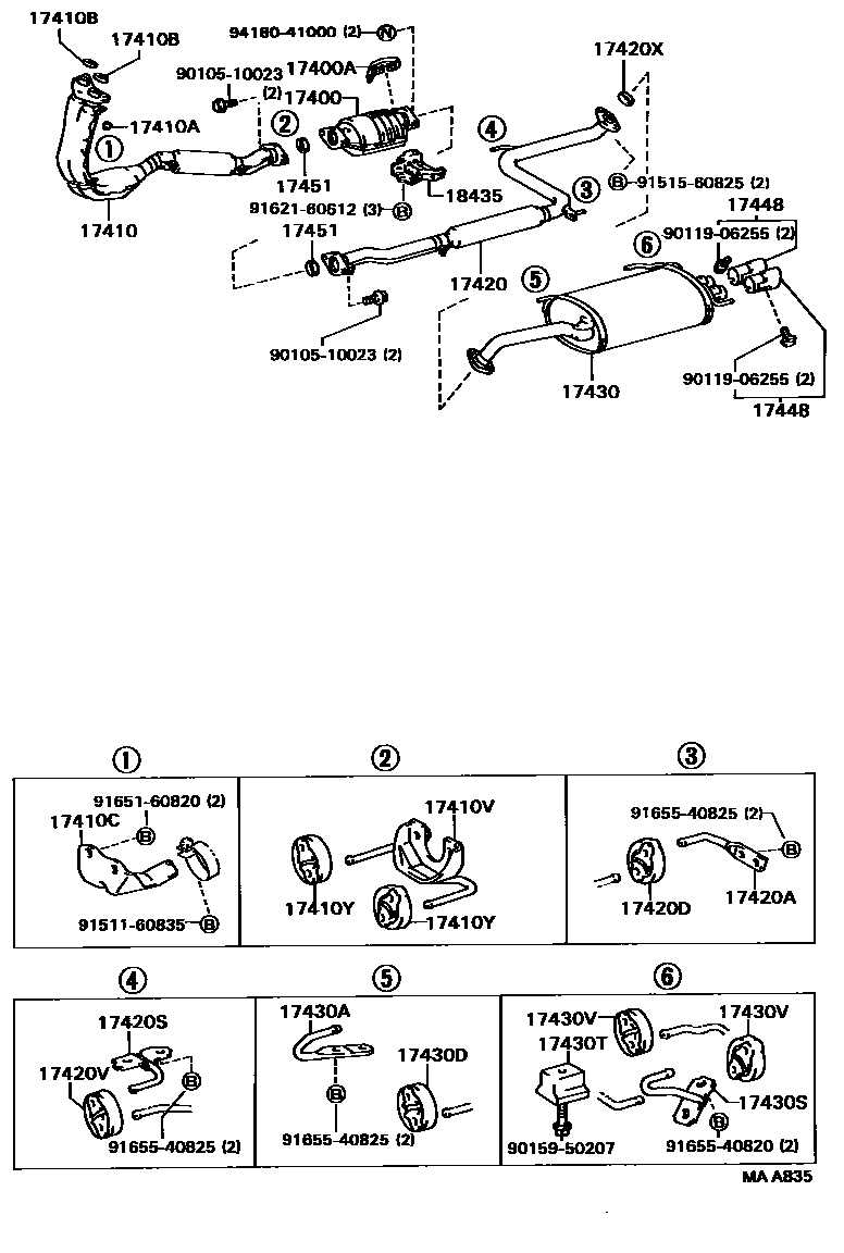 Toyota CAMRY Exhaust Pipe EPC diagram — MAA835