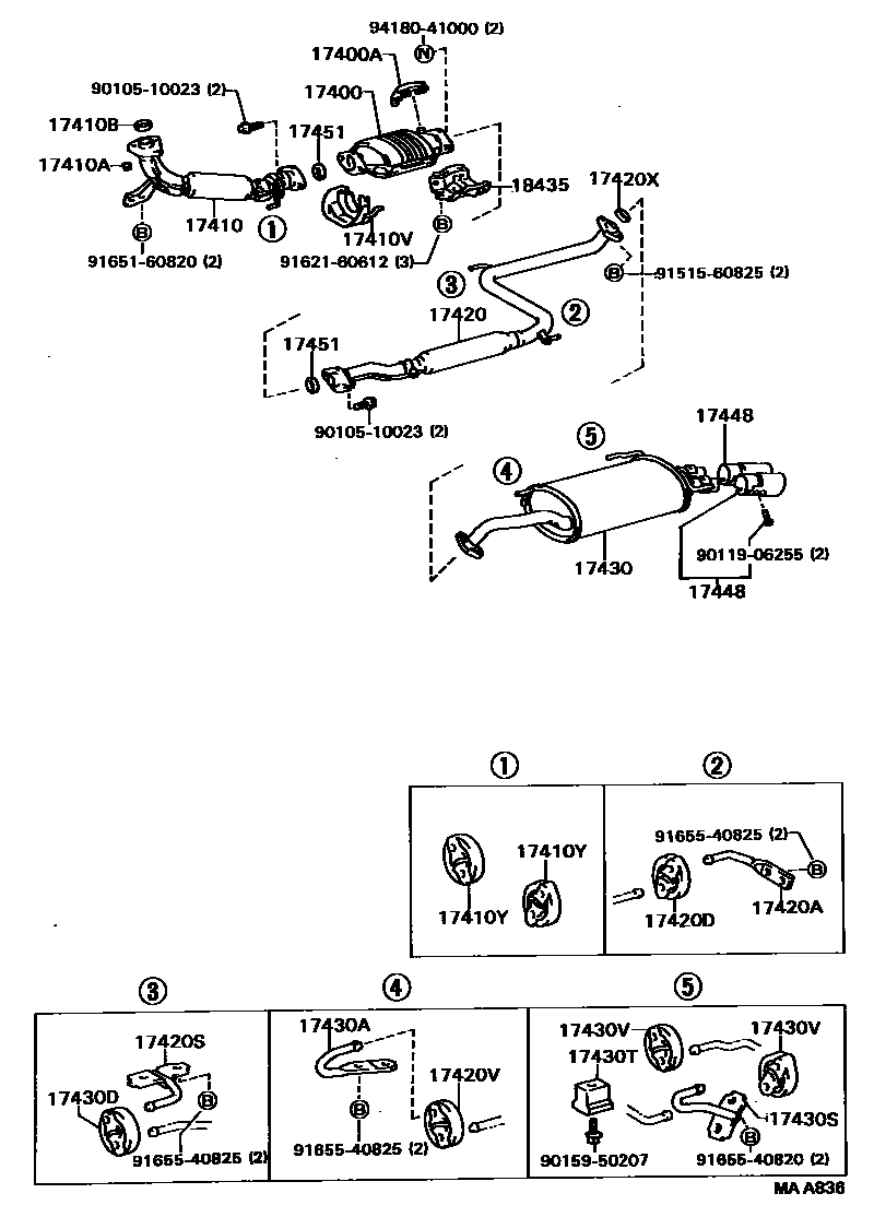 Toyota CAMRY Exhaust Pipe EPC diagram — MAA836