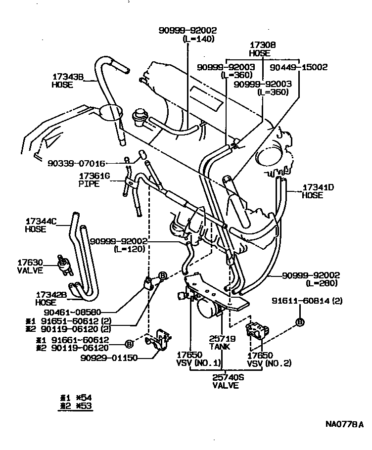 Toyota CAMRY vacuum tube EPC diagram — NA0778A