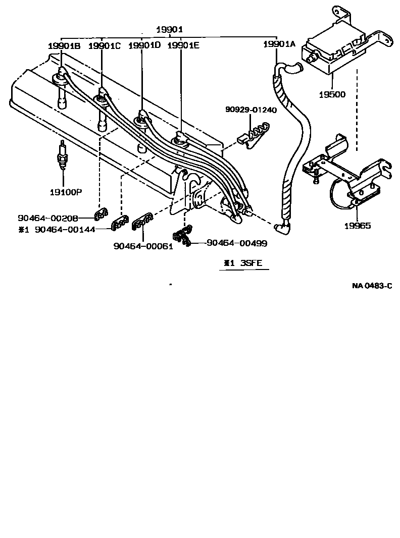 Toyota CAMRY 点火线圈和火花塞 EPC diagram — NA0483C