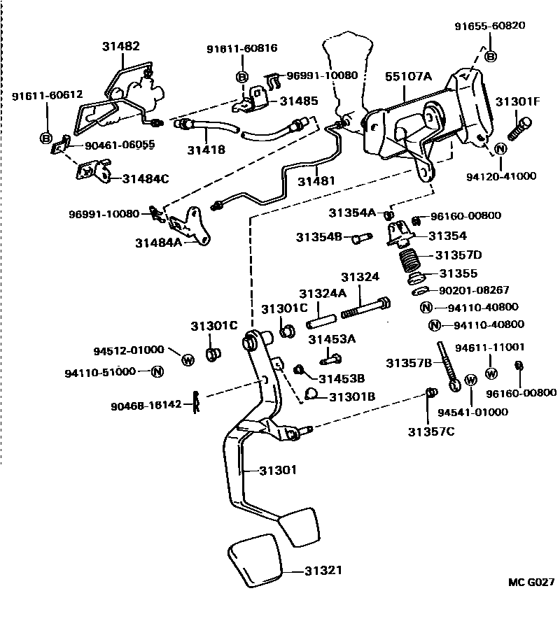 Toyota CAMRY 离合器踏板和挠性软管 EPC diagram — MCG027