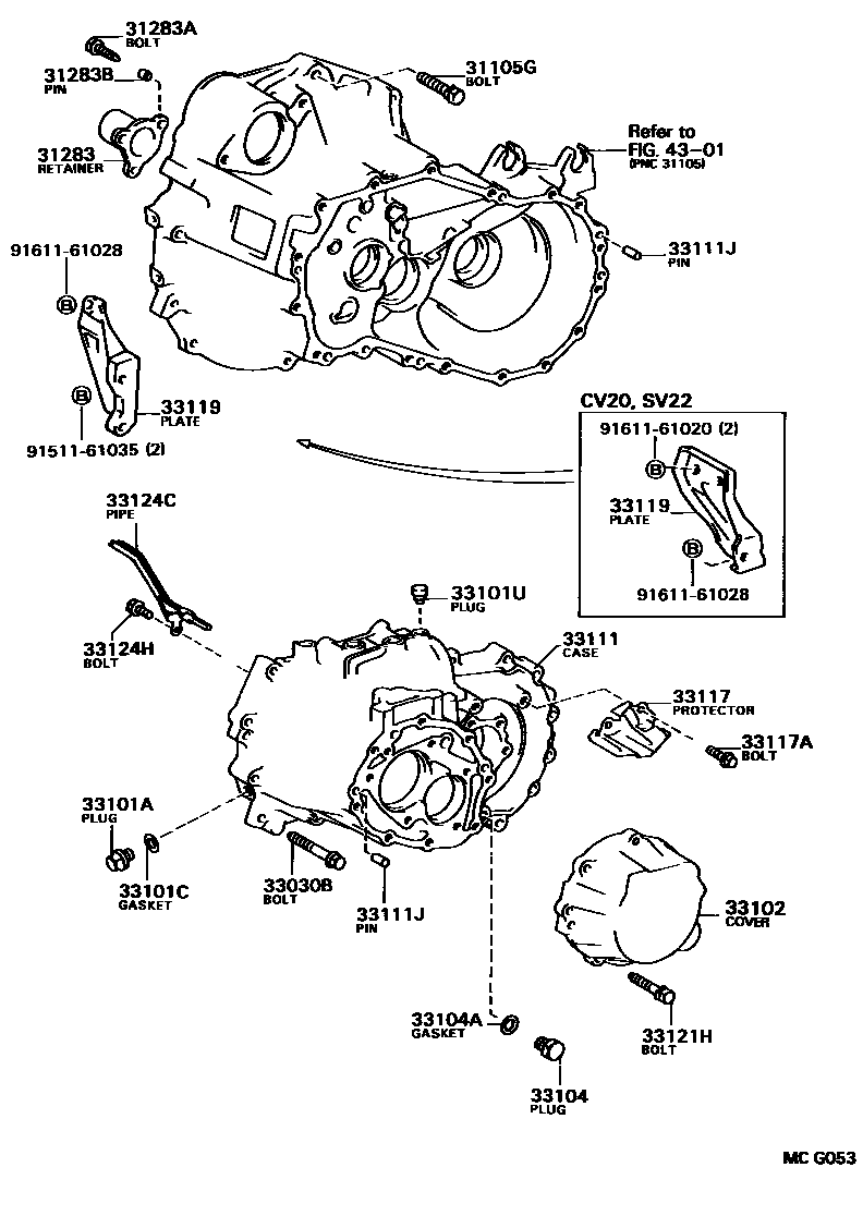 Toyota CAMRY 离合器壳和变速器壳(MTM) EPC diagram — MCG053