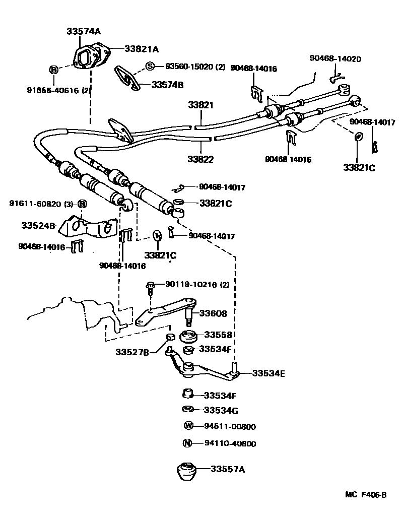 Toyota CAMRY Shift Lever & Retainer EPC diagram — MCF406B