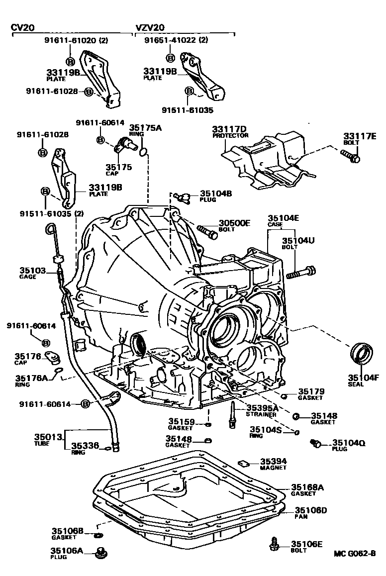 Toyota CAMRY 变速器壳和油底壳(ATM) EPC diagram — MCG062B