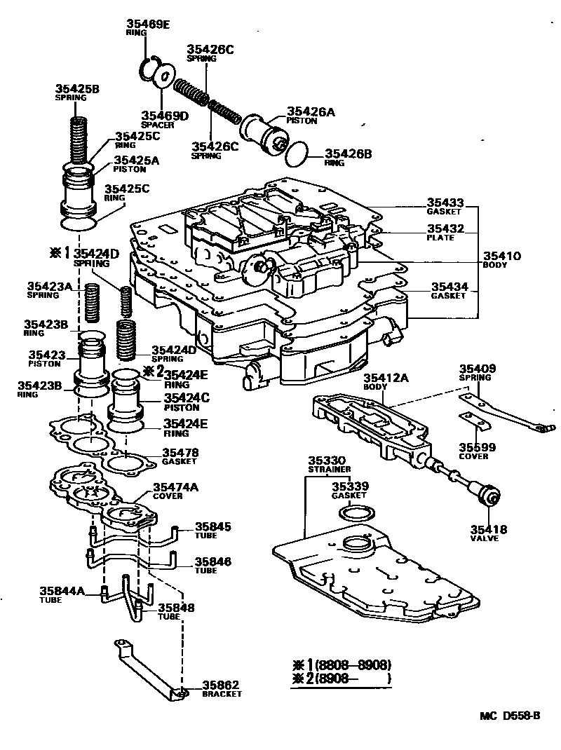 Toyota CAMRY 阀体和滤油网(ATM) EPC diagram — MCD558B