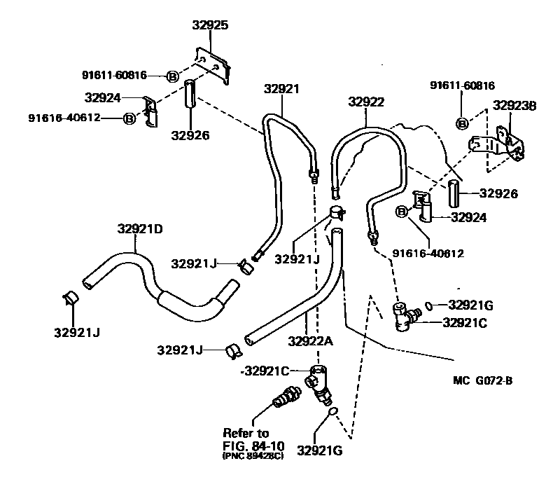 Toyota CAMRY 变速器油冷却器和配管(ATM) EPC diagram — MCG072B