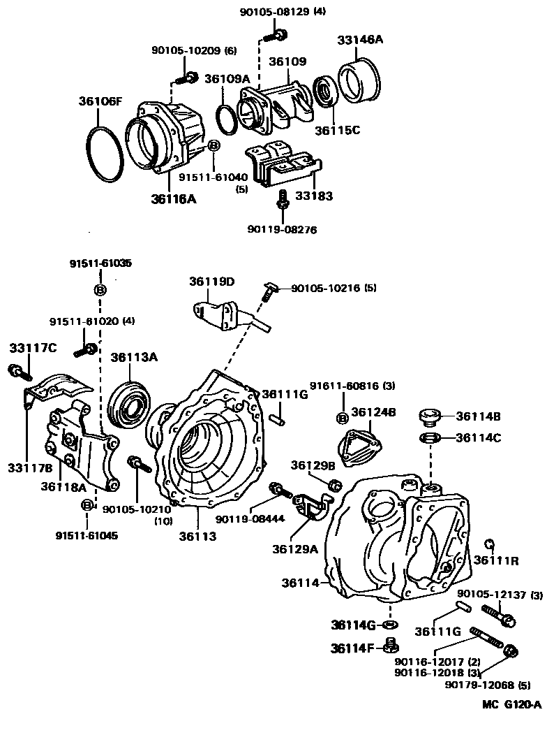 Toyota CAMRY Transfer Case & Extension Housing EPC diagram — MCG120A